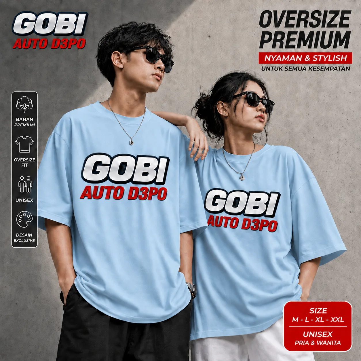 Baju GOBI88 oversize warna blue sky tampak depan