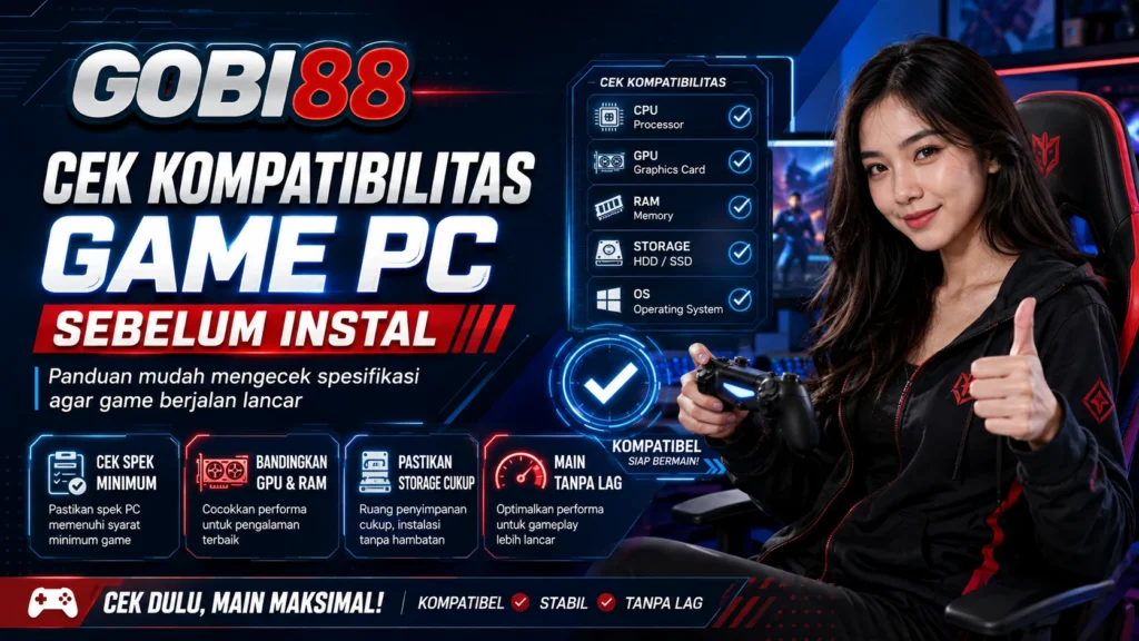 GOBI88 Game PC untuk mengecek kompatibilitas CPU, GPU, RAM, VRAM, driver, sistem operasi, dan penyimpanan sebelum instal game