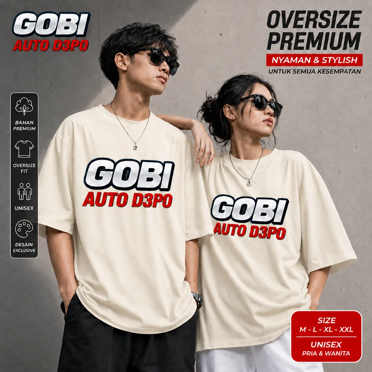 Baju GOBI88 oversize warna cream tampak depan