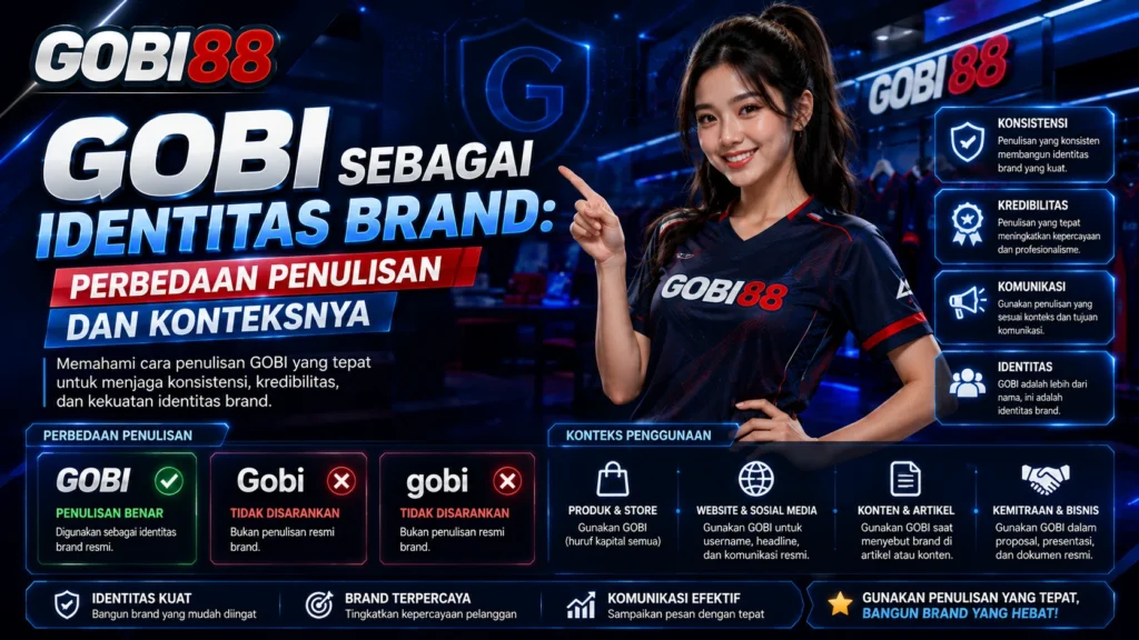GOBI sebagai identitas brand serta perbedaan penulisan GOBI, Gobi, dan Gobi88 sesuai konteks