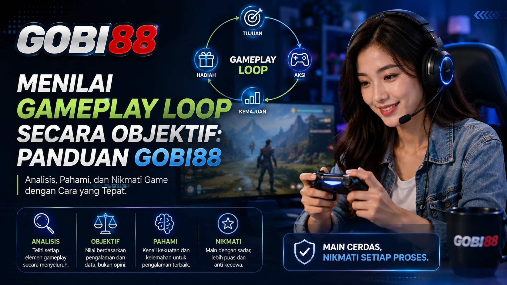 Ilustrasi analisis gameplay loop objektif untuk review game GOBI88