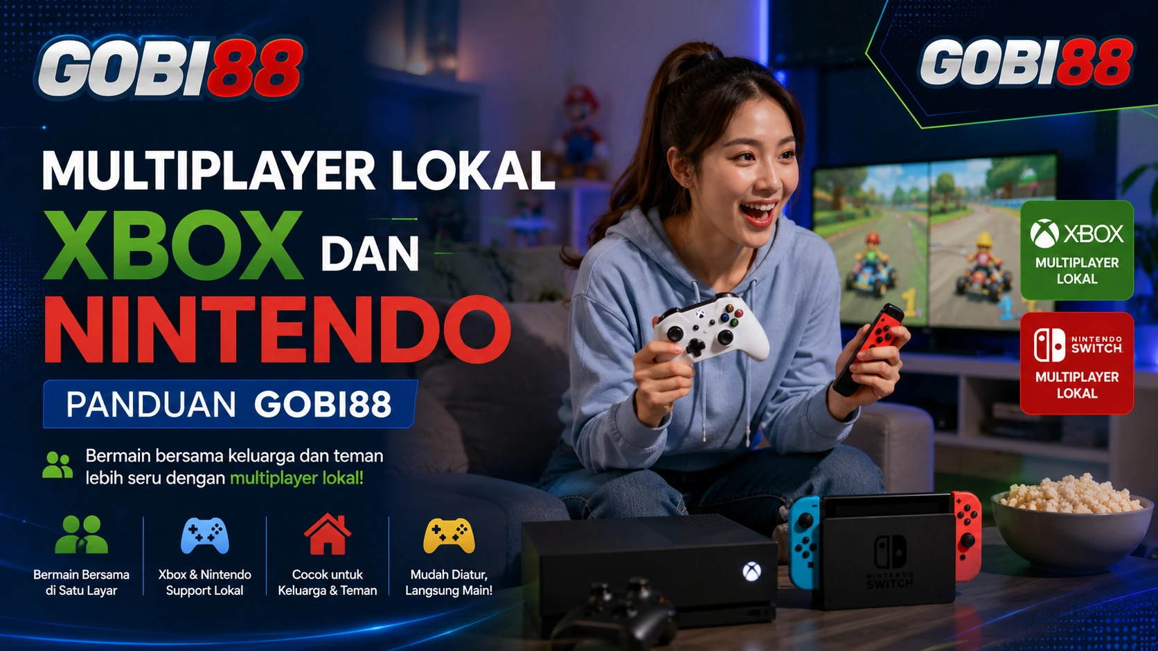 Ilustrasi sesi multiplayer lokal menggunakan Xbox dan Nintendo GOBI88