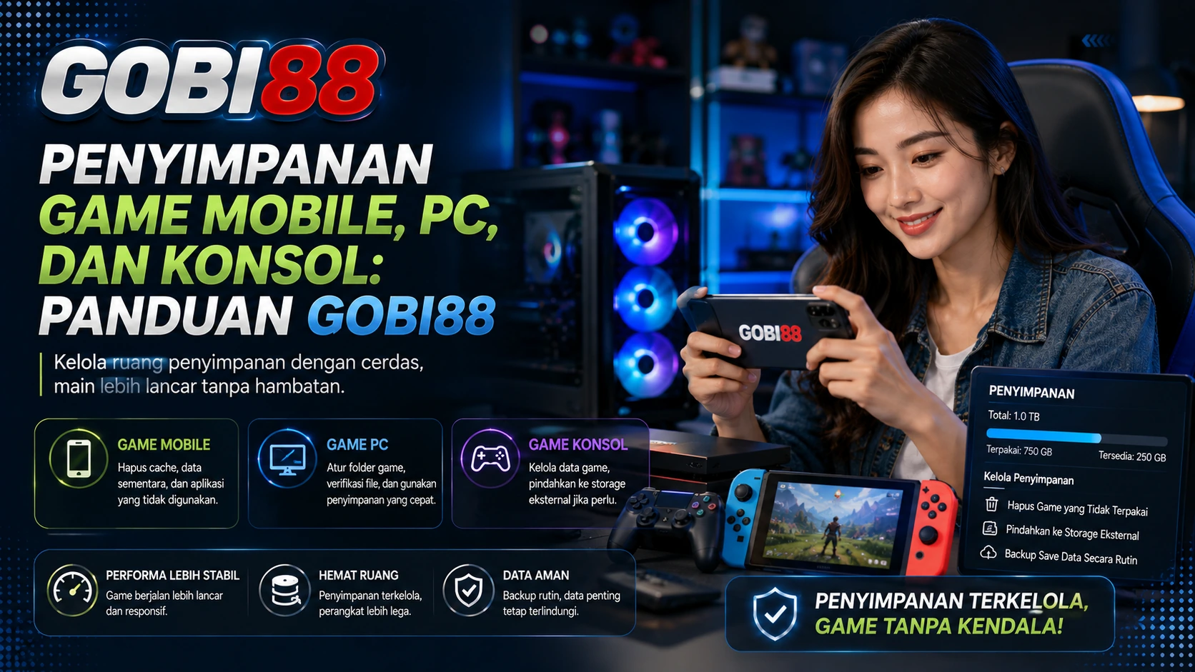 Ilustrasi penyimpanan game pada mobile, PC, dan konsol GOBI88