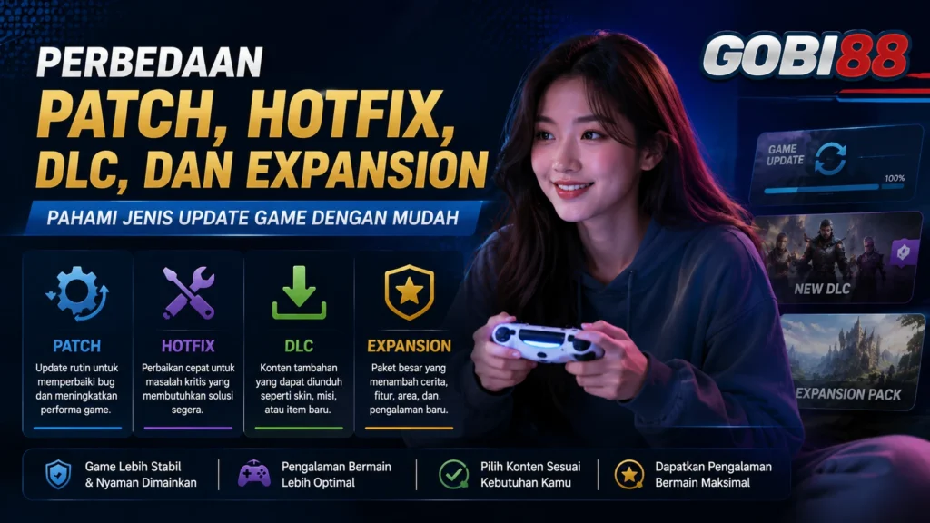 Ilustrasi perbedaan patch, hotfix, DLC, dan expansion game GOBI88
