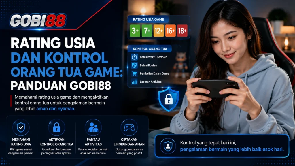 Ilustrasi rating usia dan kontrol orang tua pada game GOBI88