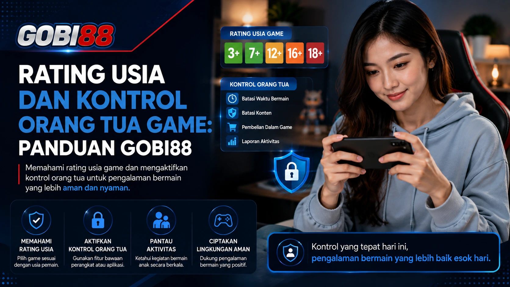 Ilustrasi rating usia dan kontrol orang tua pada game GOBI88