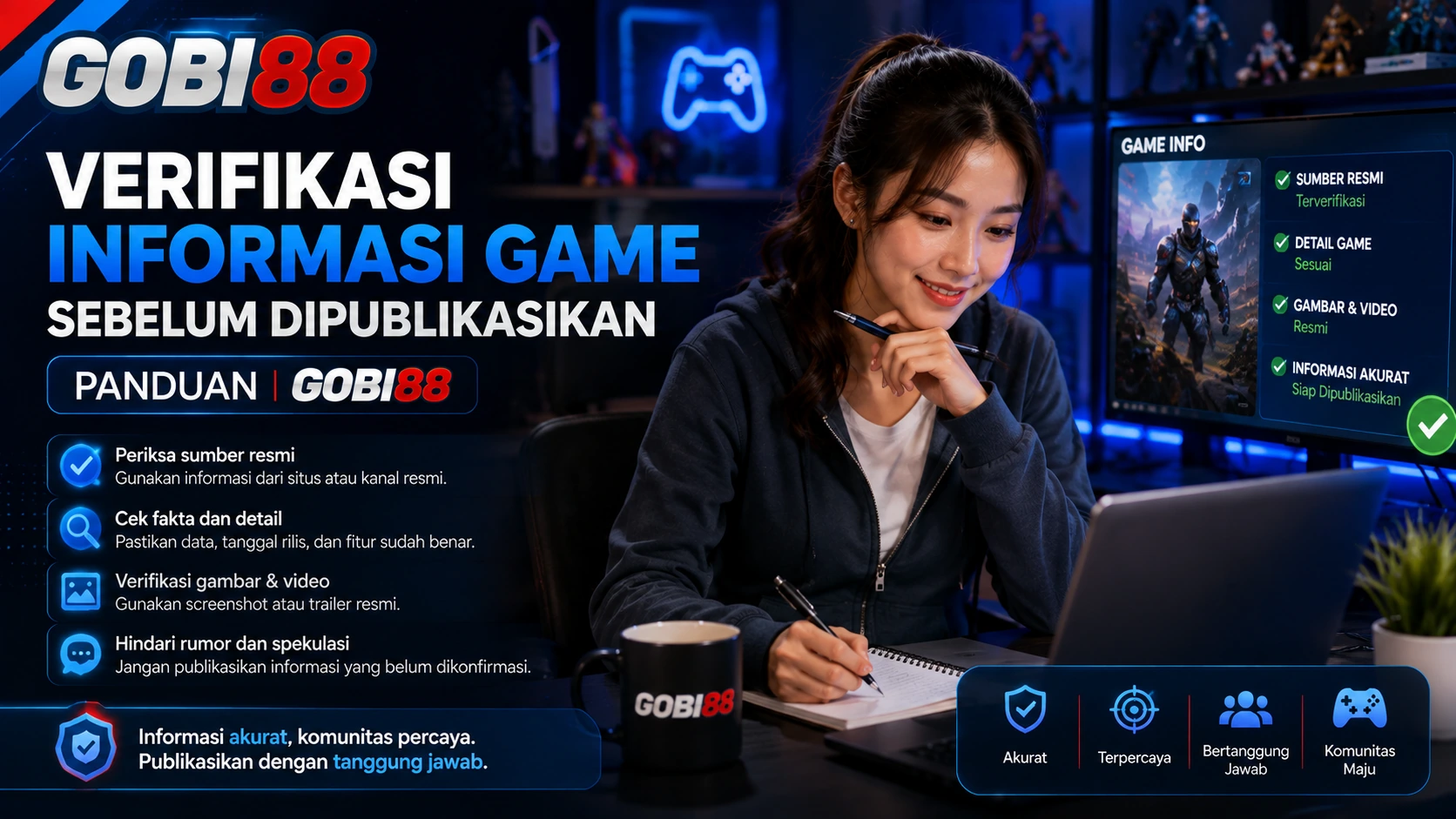 Ilustrasi proses verifikasi informasi game sebelum dipublikasikan GOBI88
