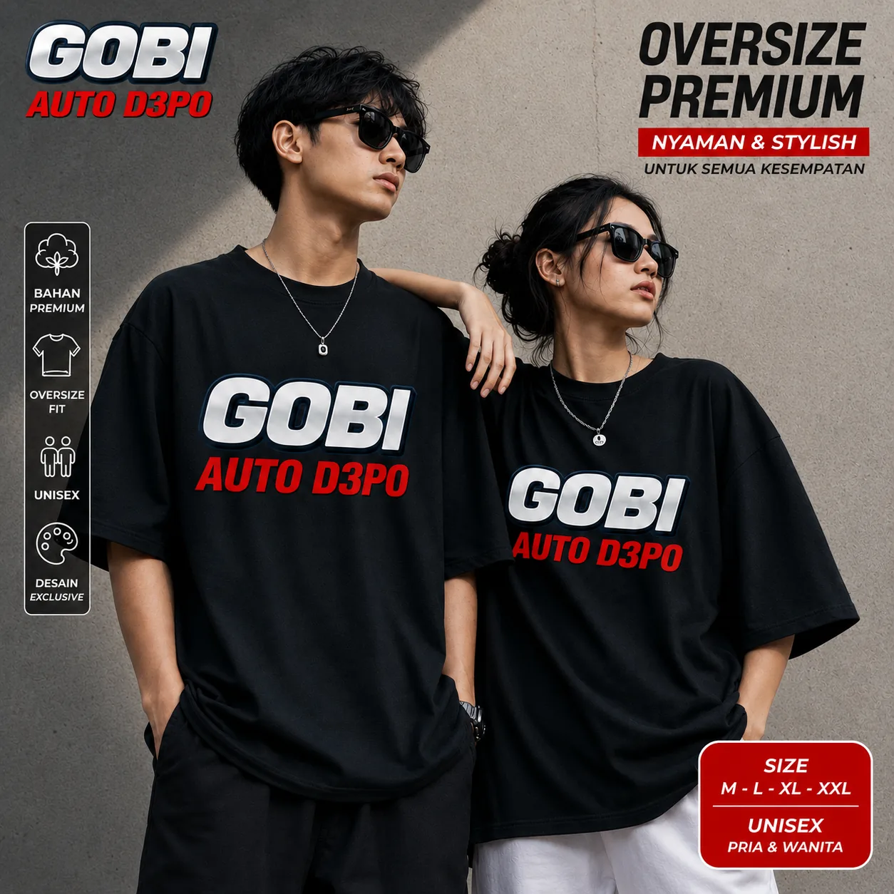 Baju GOBI88 oversize warna hitam tampak depan