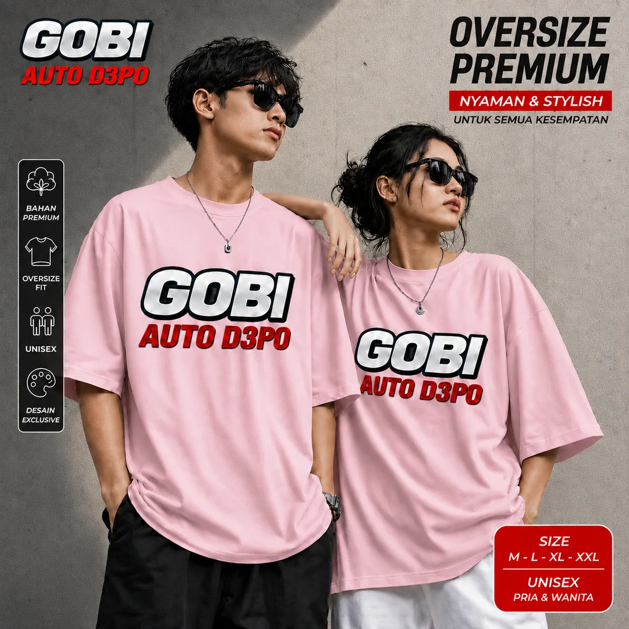 Baju GOBI88 oversize warna soft pink tampak depan