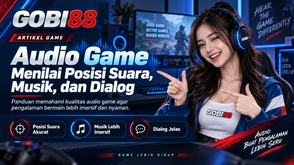 Audio game GOBI88 dengan penilaian positional audio, musik, dialog, ambience, dynamic range, subtitle, dan keterbacaan informasi suara