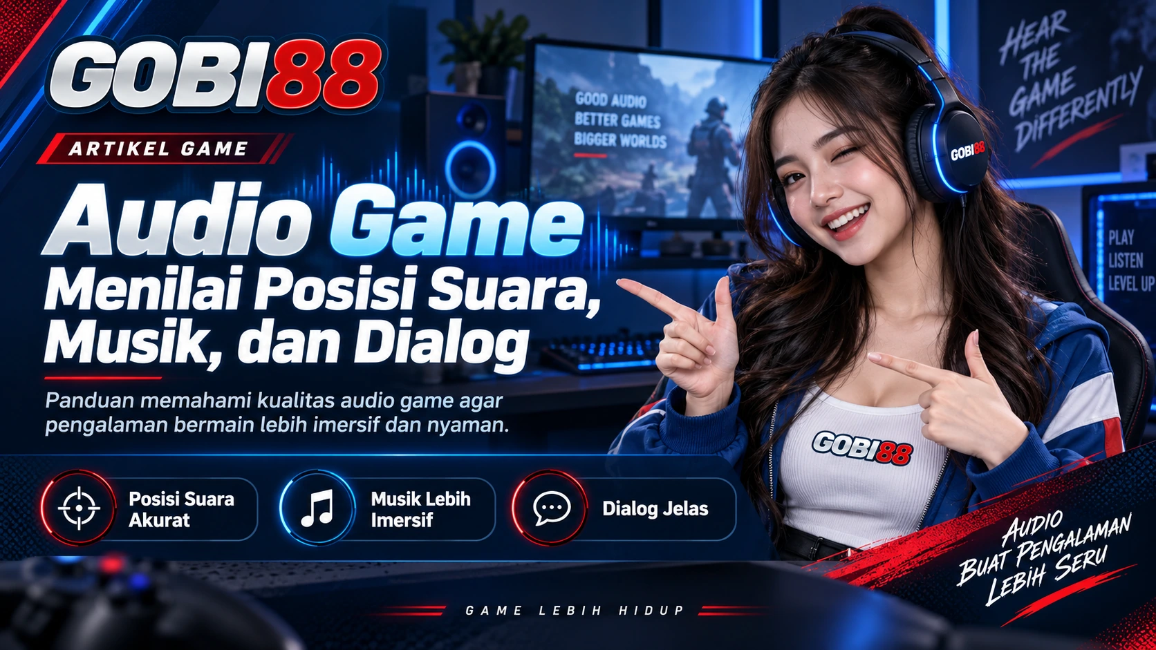Audio game GOBI88 dengan penilaian positional audio, musik, dialog, ambience, dynamic range, subtitle, dan keterbacaan informasi suara