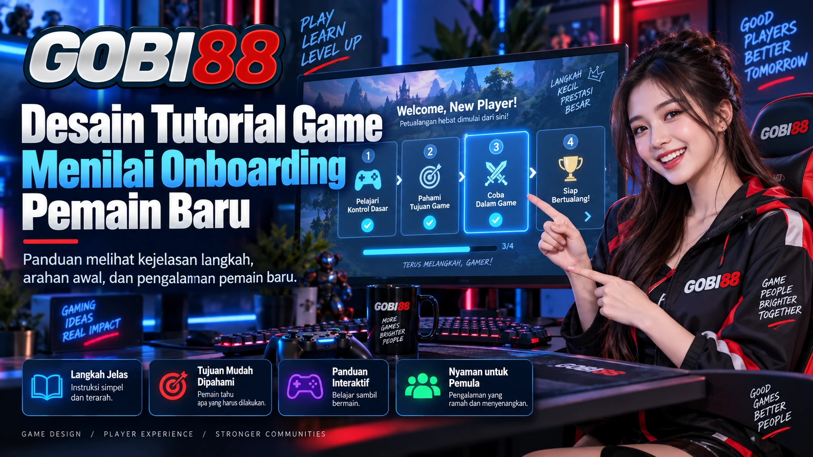 Desain tutorial game dan onboarding pemain baru GOBI88 dengan kontrol, pacing, feedback, ruang eksperimen, dan aksesibilitas yang jelas