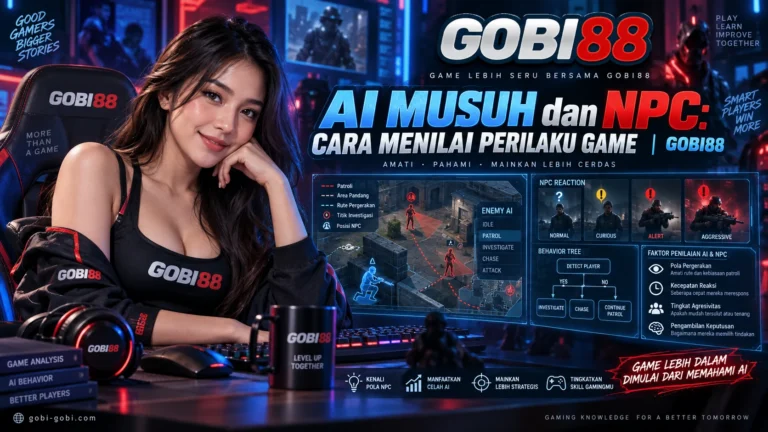 Ilustrasi GOBI88 tentang AI musuh dan NPC untuk menilai respons, awareness, posisi, dan perilaku game