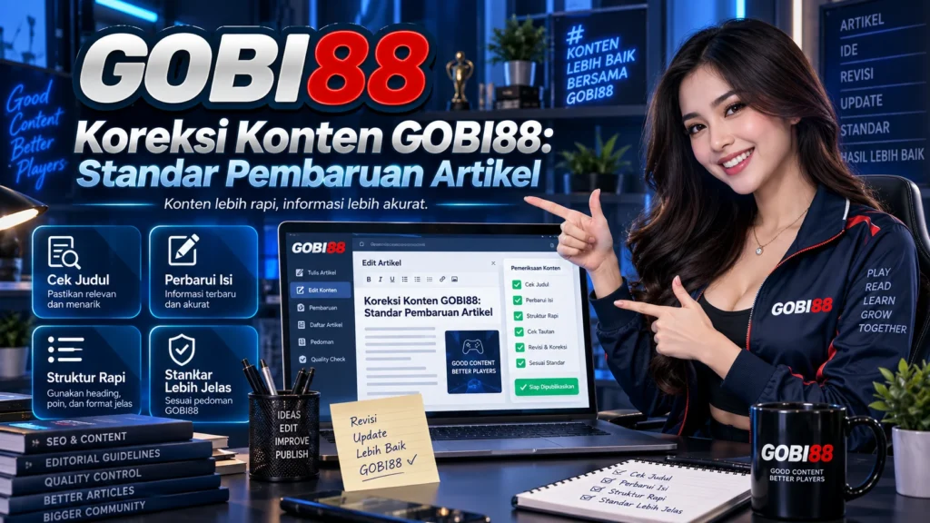 Ilustrasi GOBI88 tentang standar koreksi konten dan pembaruan artikel editorial game