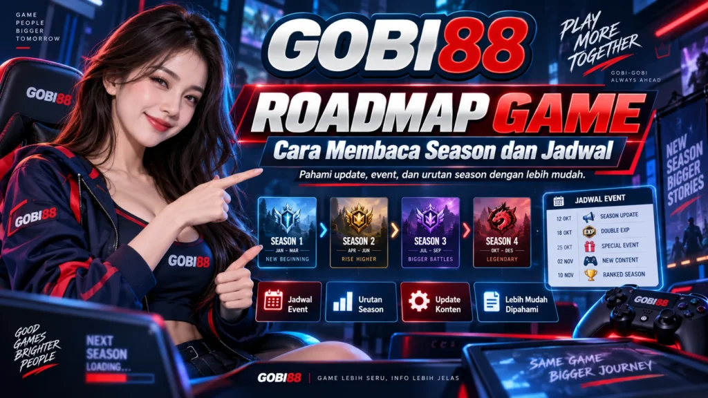 Ilustrasi GOBI88 tentang cara membaca roadmap game, season, dan jadwal update